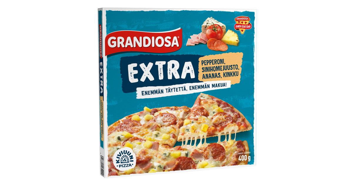 Grandiosa Extra pepperoni, sinihomejuusto, ananas ja kinkku kiviuuni