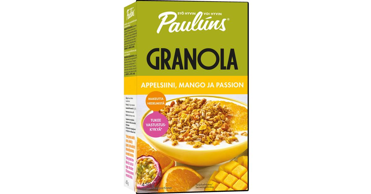 Paulúns appelsiini-mango-passiohedelmä granola muromysli 450g | S-kaupat  ruoan verkkokauppa