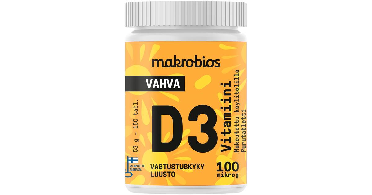 Makrobios Vahva D3-vitamiini appelsiini 100mcg 150 tablettia 53g | S-kaupat  ruoan verkkokauppa