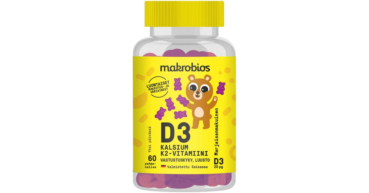 Makrobios Pehmonalle D3 + kalsium + K2-vitamiini 60kpl 120g | S-kaupat  ruoan verkkokauppa