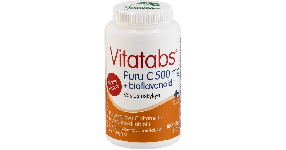 Vitatabs Puru-C 500 mg pureskeltava C-vitamiini-bioflavonoiditabletti 100  tabl | S-kaupat ruoan verkkokauppa