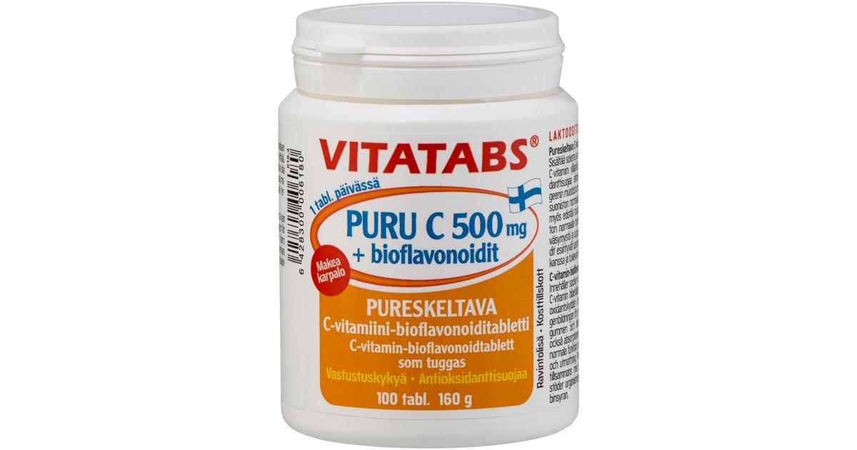 Vitatabs Puru-C 500 mg pureskeltava C-vitamiini-bioflavonoiditabletti 100  tabl | S-kaupat ruoan verkkokauppa