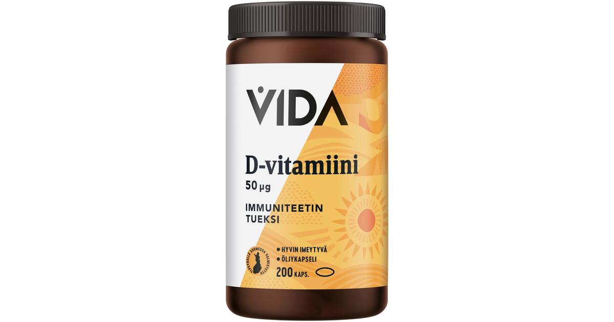 Vida D-vitamiinivalmiste D-vitamiini 50 µg 200 kapselia / 79 g | S-kaupat  ruoan verkkokauppa