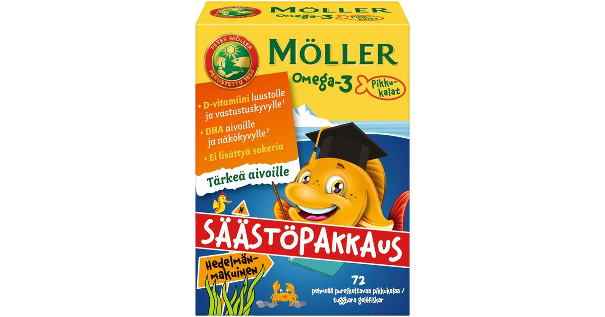 Möller Omega-3 Pikkukalat säästöpakkaus hedelmänmakuinen pehmeä  pureskeltava 72kpl | S-kaupat ruoan verkkokauppa