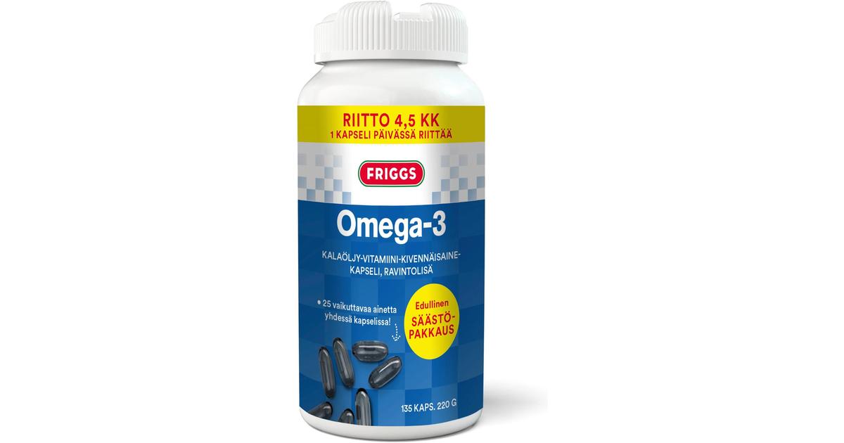 Friggs Omega3 kalaöljyvitamiinikivennäisaine säästöpakkaus 135kaps