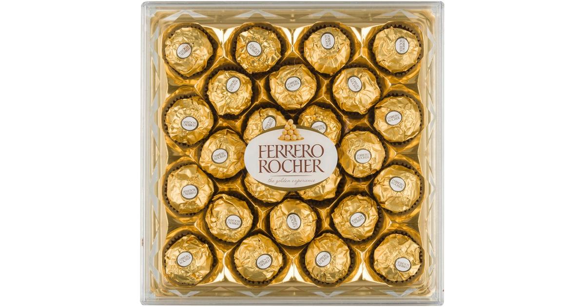 Ferrero Rocher Diamantata maitosuklaalla ja hasselpähkinärouheella  kuorrutettu rapea vohvelierikoisuus sisällä kokonainen hasselpähkinä  hasselpähkinäkreemissä 24pcs/300g | S-kaupat ruoan verkkokauppa