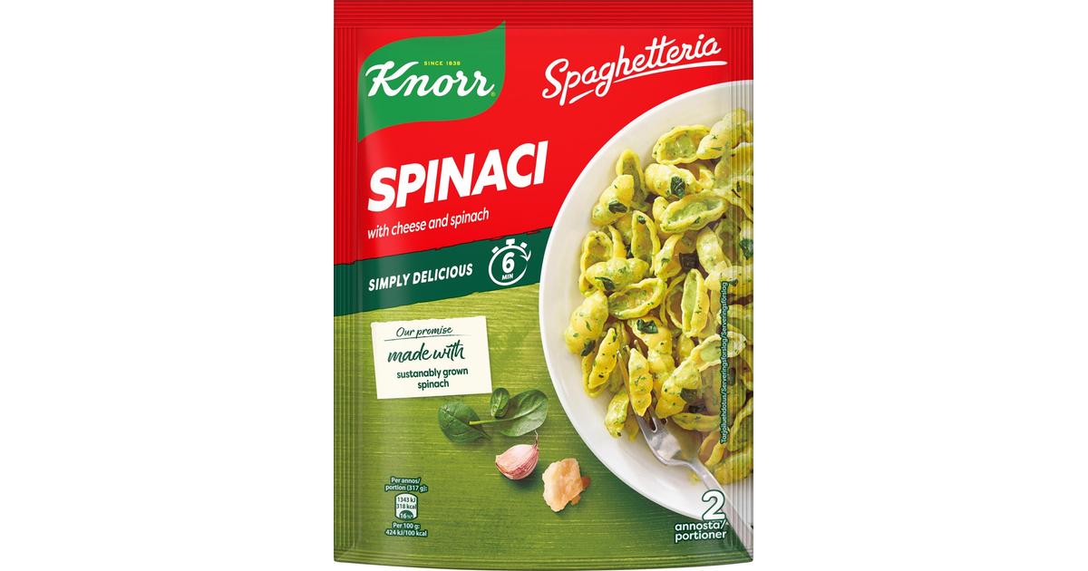 Knorr Pinaattipasta Spaghetteria pasta-ateria Juustoa ja pinaattia 160 g |  S-kaupat ruoan verkkokauppa