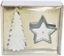 Finnmari Lahjapakkaus kuusikynttilä 16,5 cm valkoinen ja tähti lasikynttilä tuoksu Vanilla Cake