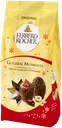 Ferrero Rocher Golden-suklaatäytemunia 90g. Maitosuklaata hasselpähkinä-kaakaotäytteellä (36,5 %), jossa hasselpähkinä- ja vehnärouhetta.