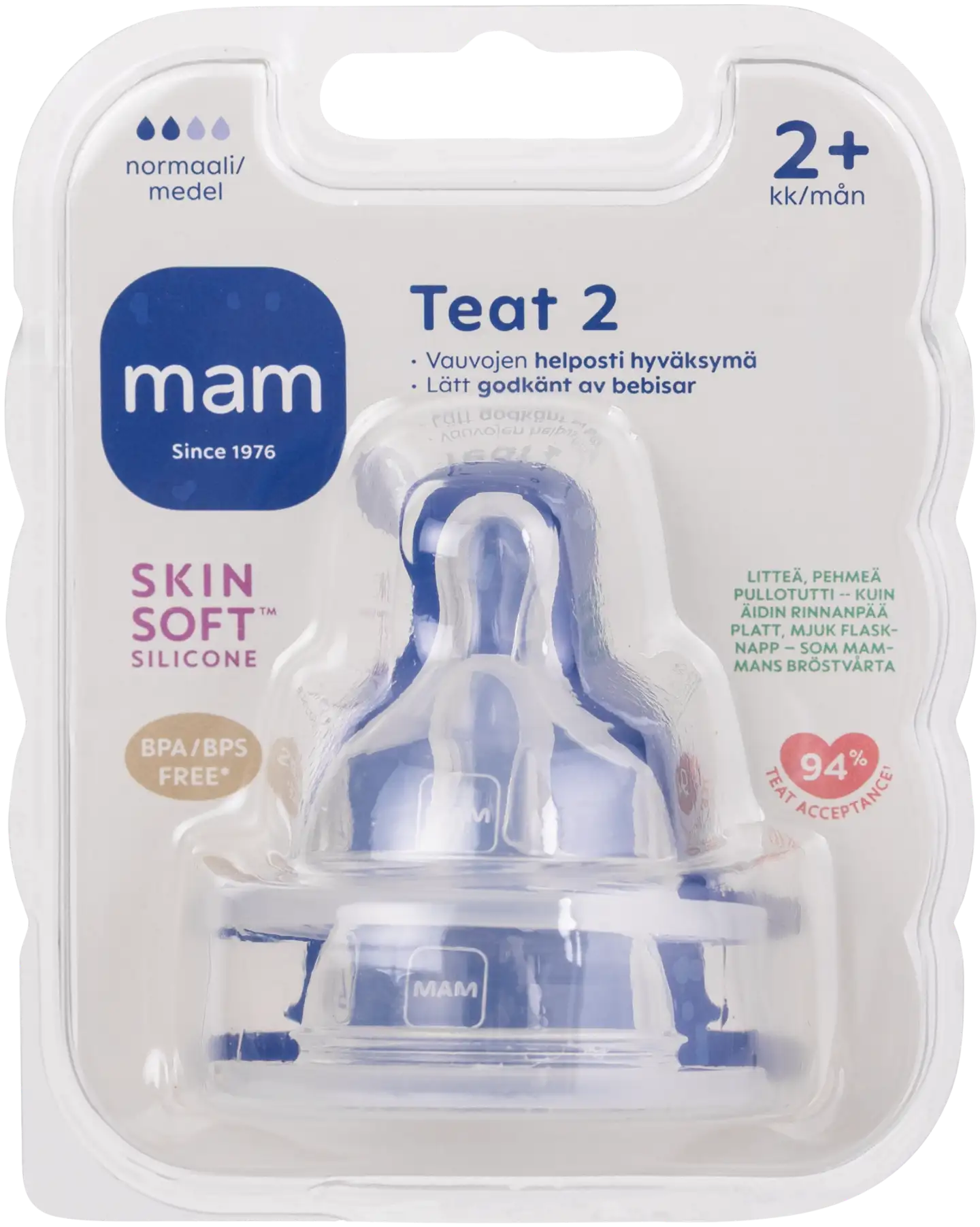 MAM Teat 2 2kpl 2+kk normaali silikonipullotutti