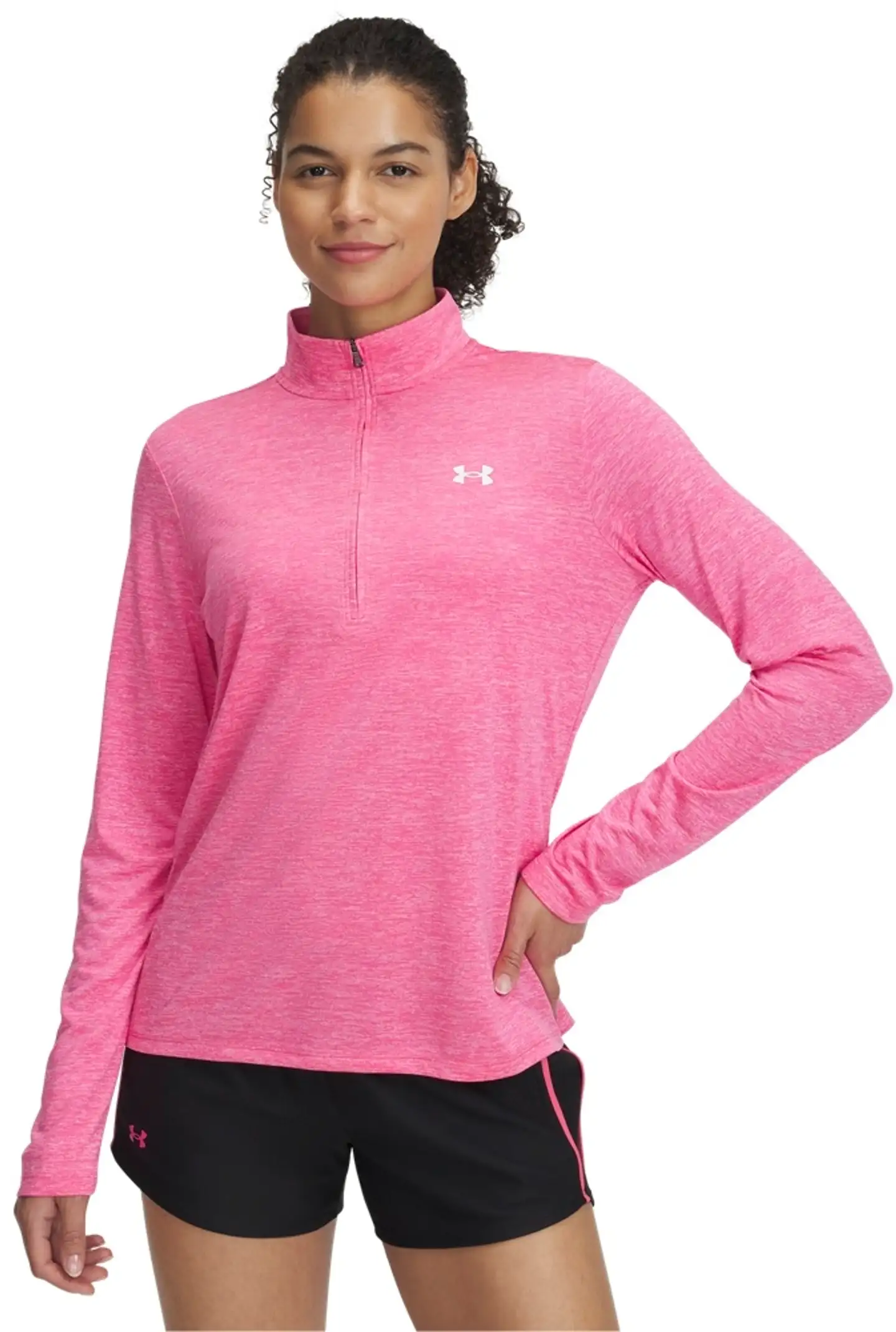 Under Armour Naisten Tech 1/2 Zip pitkähihainen treenipaita 1384225 - Super Pink - 1