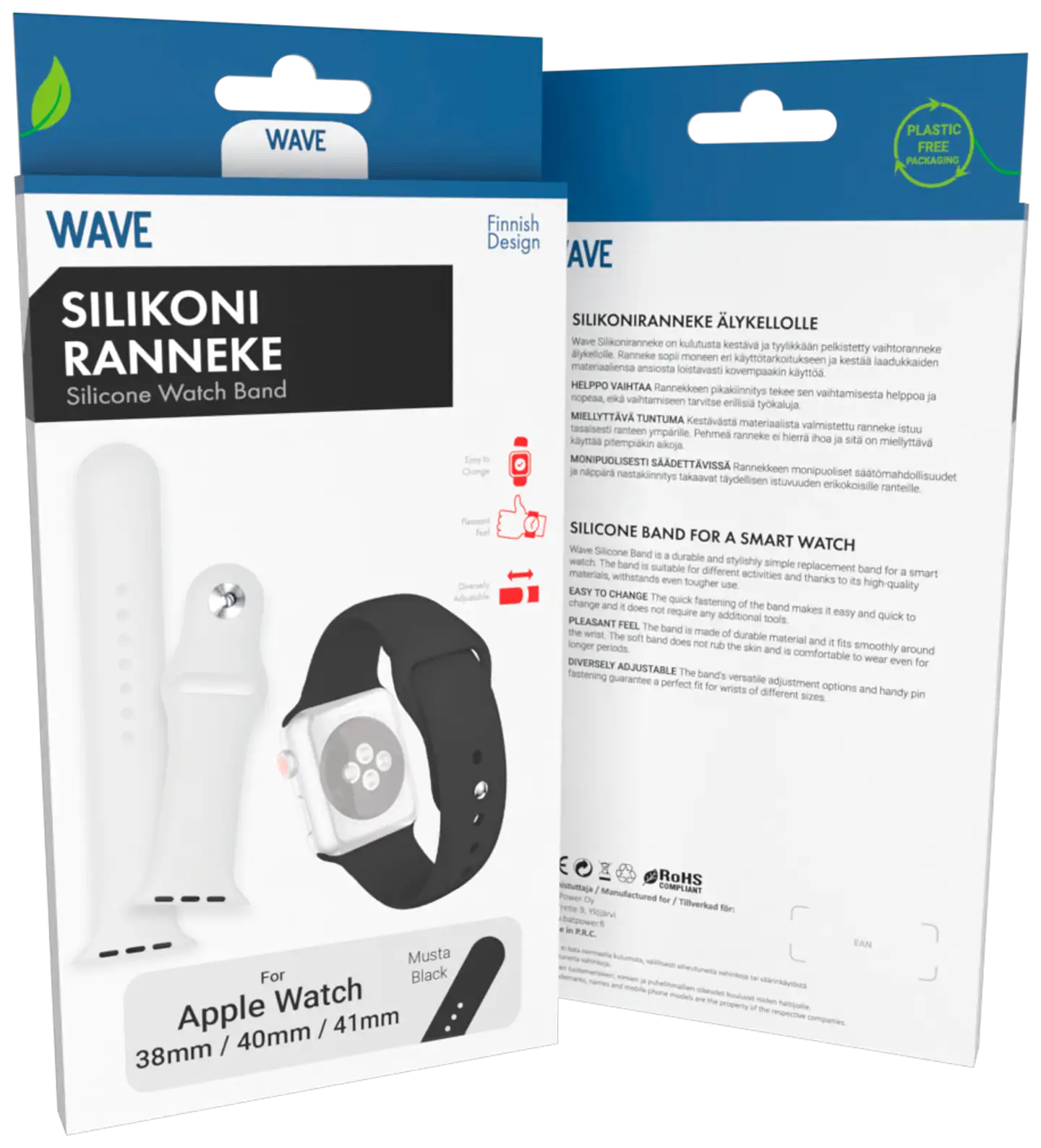 Wave Silikoniranneke, Apple Watch 38mm / Apple Watch 40mm / Apple Watch 41mm / Apple Watch 42mm (Series 10), Musta - 5