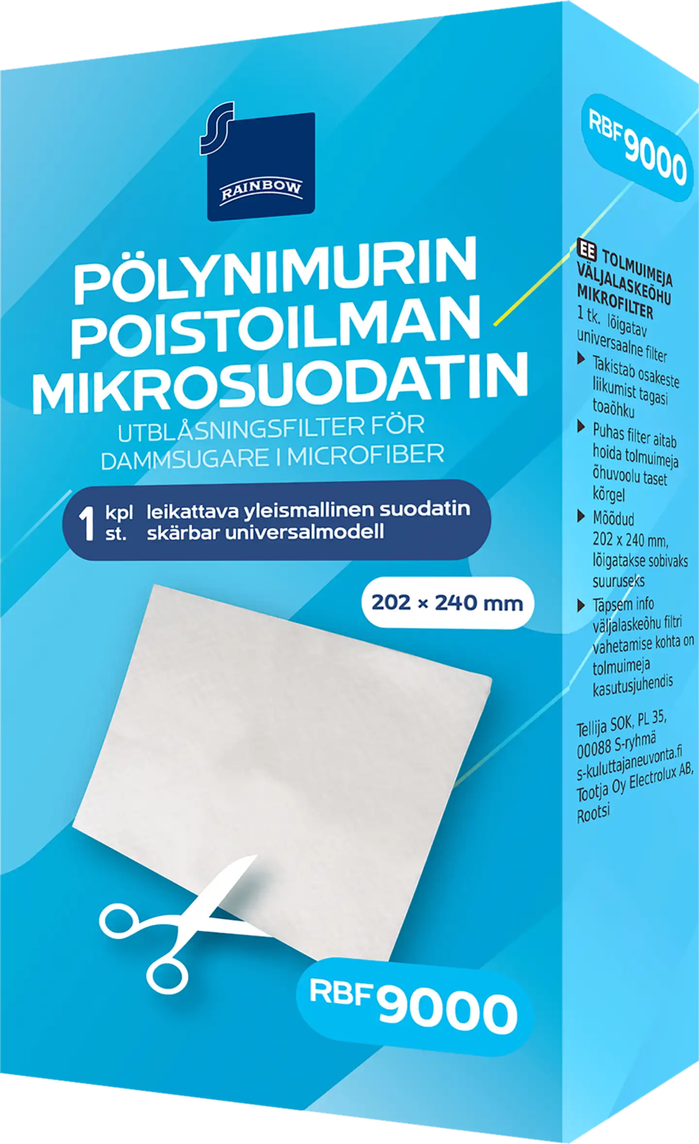 Rainbow pölynimurin poistoilman mikrosuodatin RBF9000 leikattava