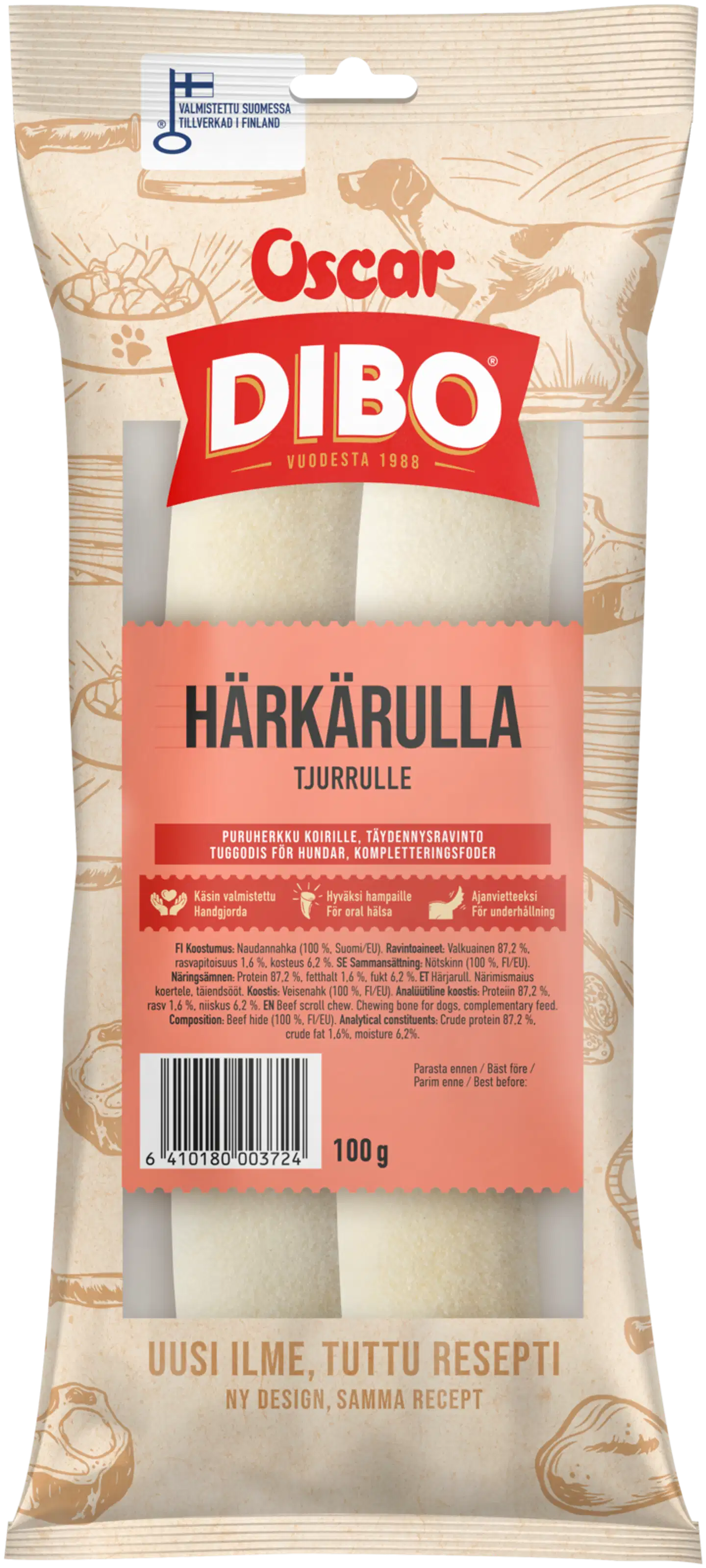 DIBO Härkärulla puruherkku 100 g, koirille