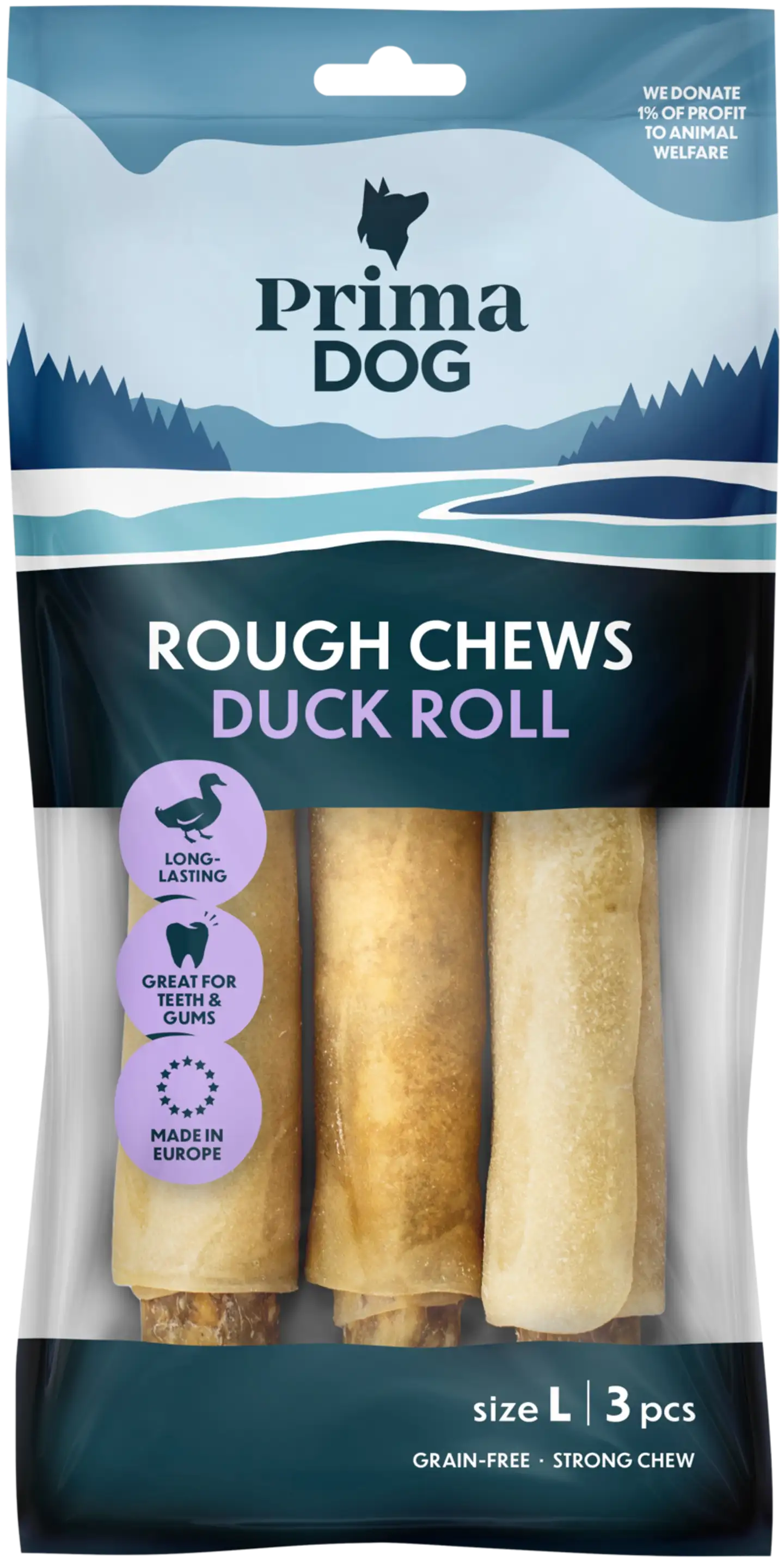 PrimaDog Rough Chews Ankkarulla L 17 cm 225 g