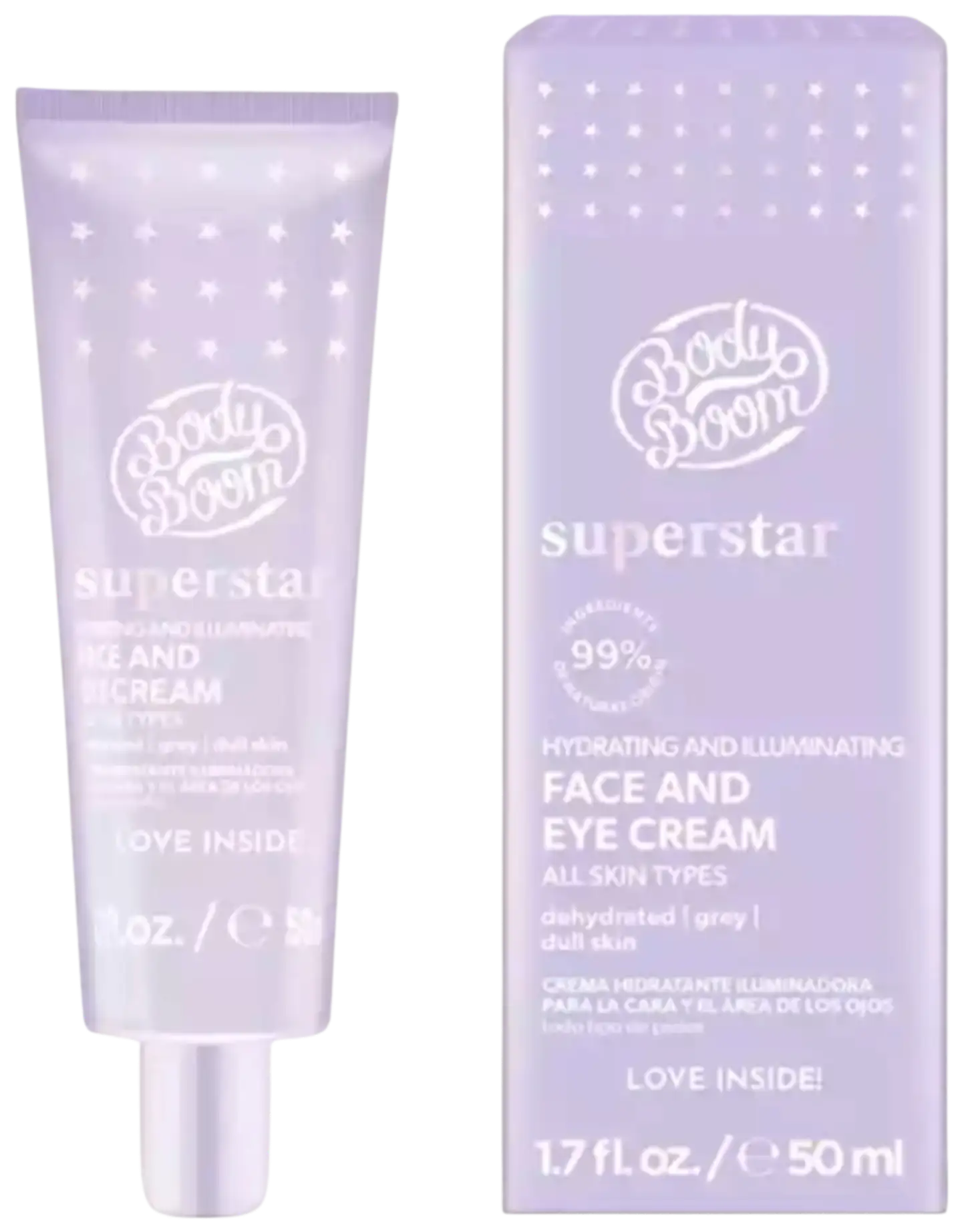 BodyBoom Superstar kosteuttava ja heleyttävä kasvo- ja silmänympärysvoide 50ml