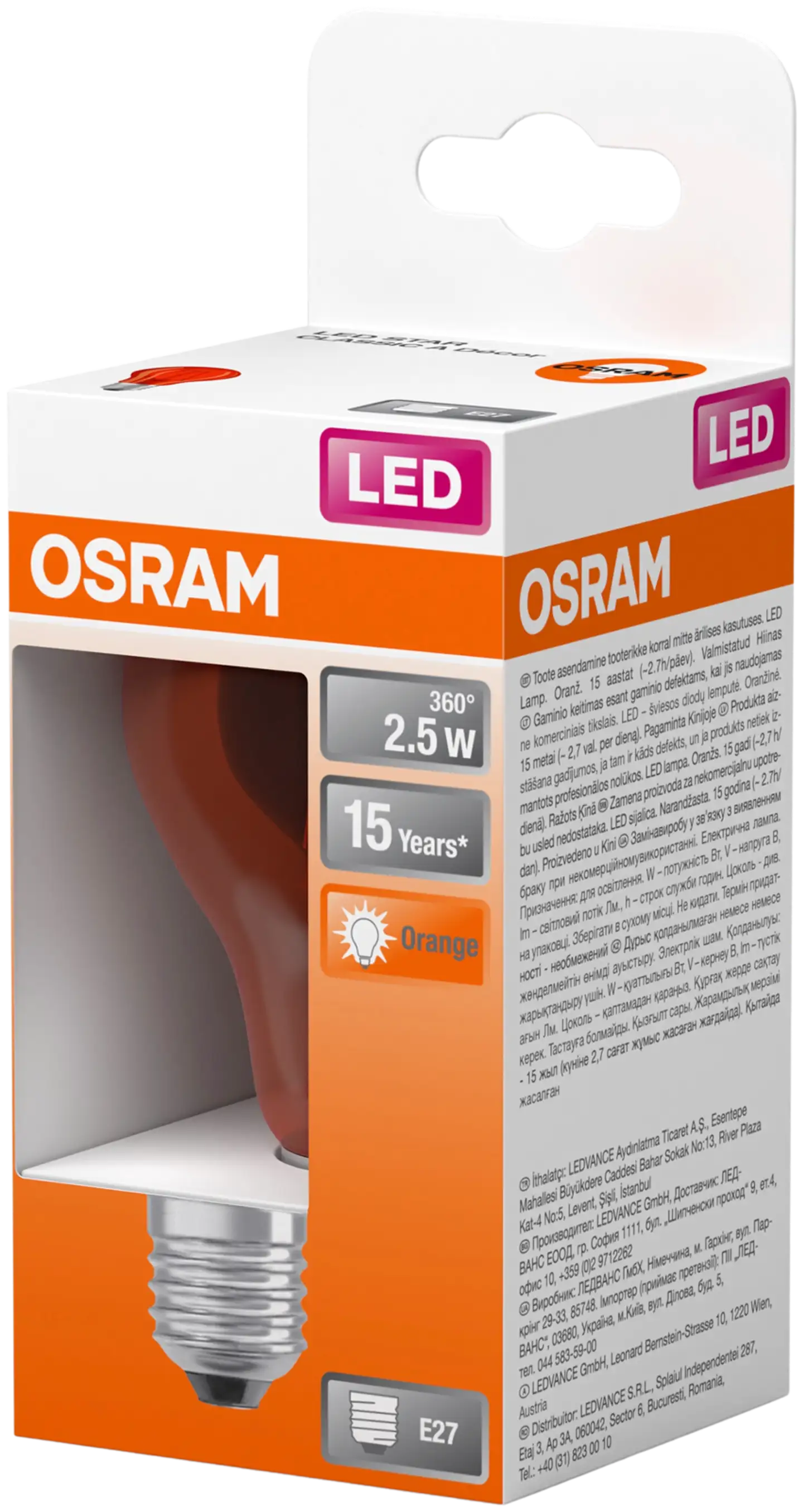 OSRAM LED-värilamppu Star Decor 2,5W oranssi 160lm E27 lasi - 2