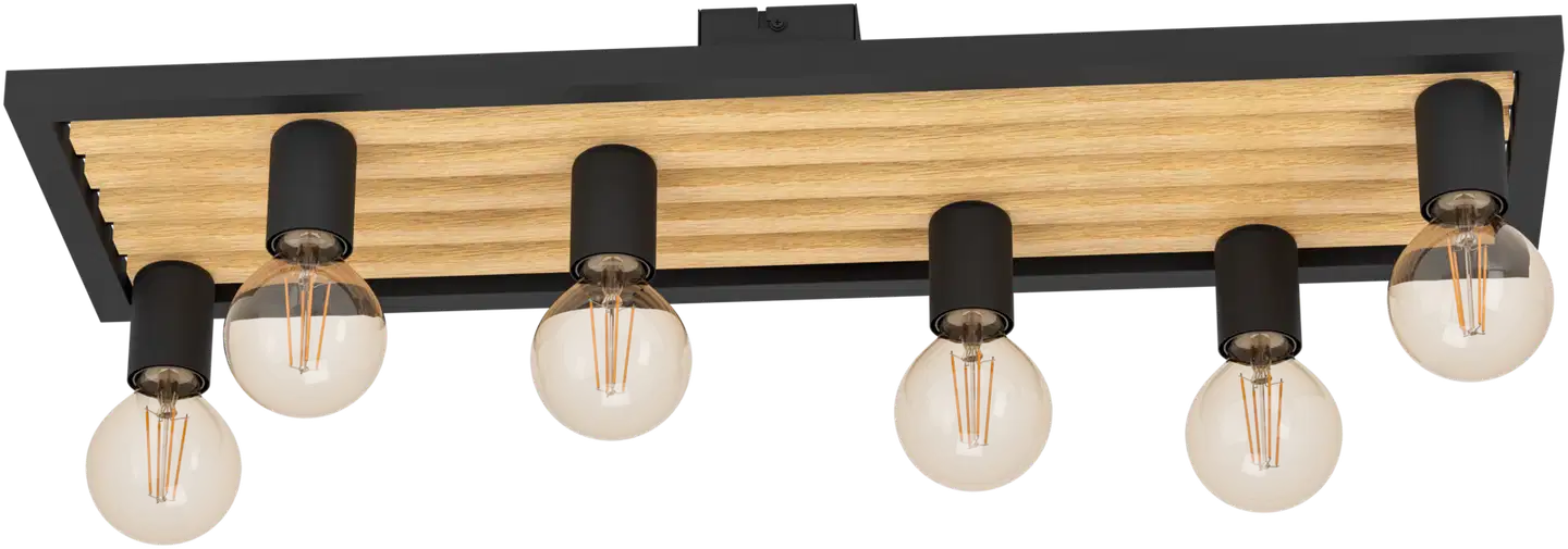 EGLO Kattovalaisin 6-os  Consett 6x40W 78x25cm vaalea puu/musta - 1