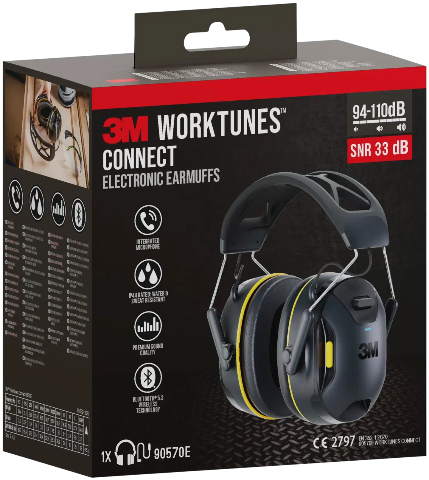 3M™ WorkTunes™ Connect -kuulonsuojaimet langattomalla Bluetooth®-teknologialla 90570E-1 - 10