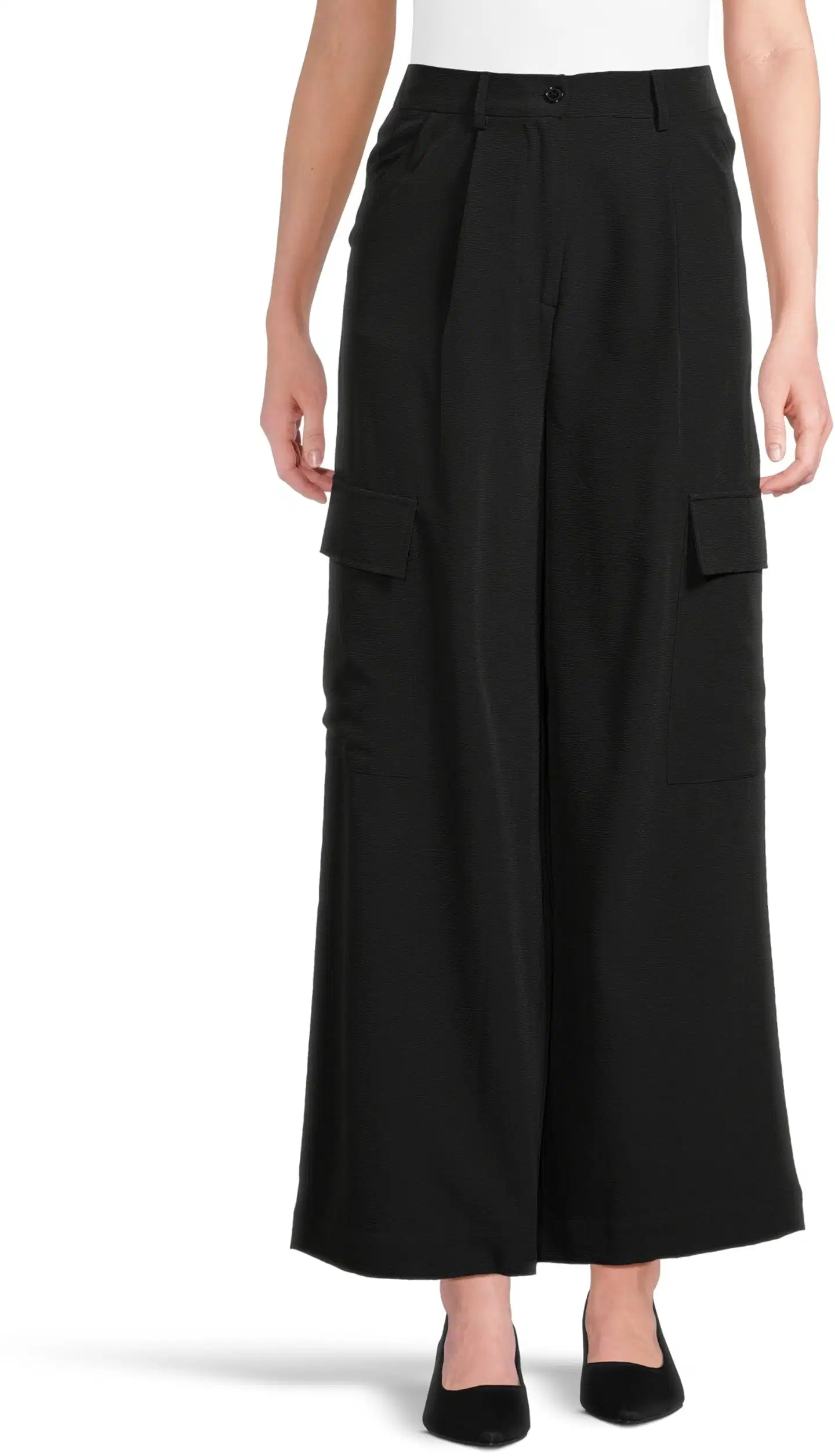 WKLY. naisten leveälahkeiset cargohousut 131188 - BLACK - 1