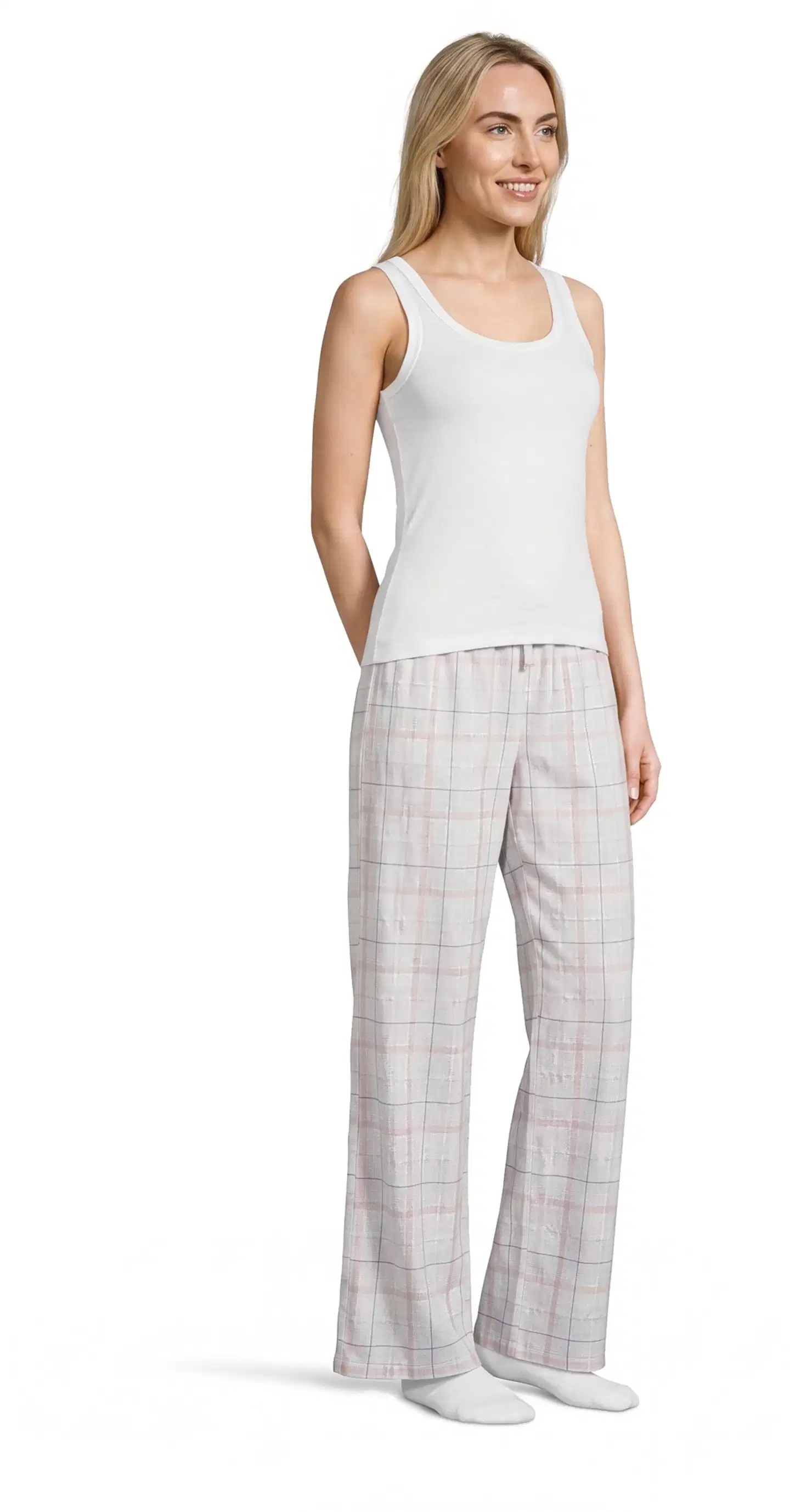 Actuelle naisten flanelliyöhousut 212A382609 - Beige check - 4