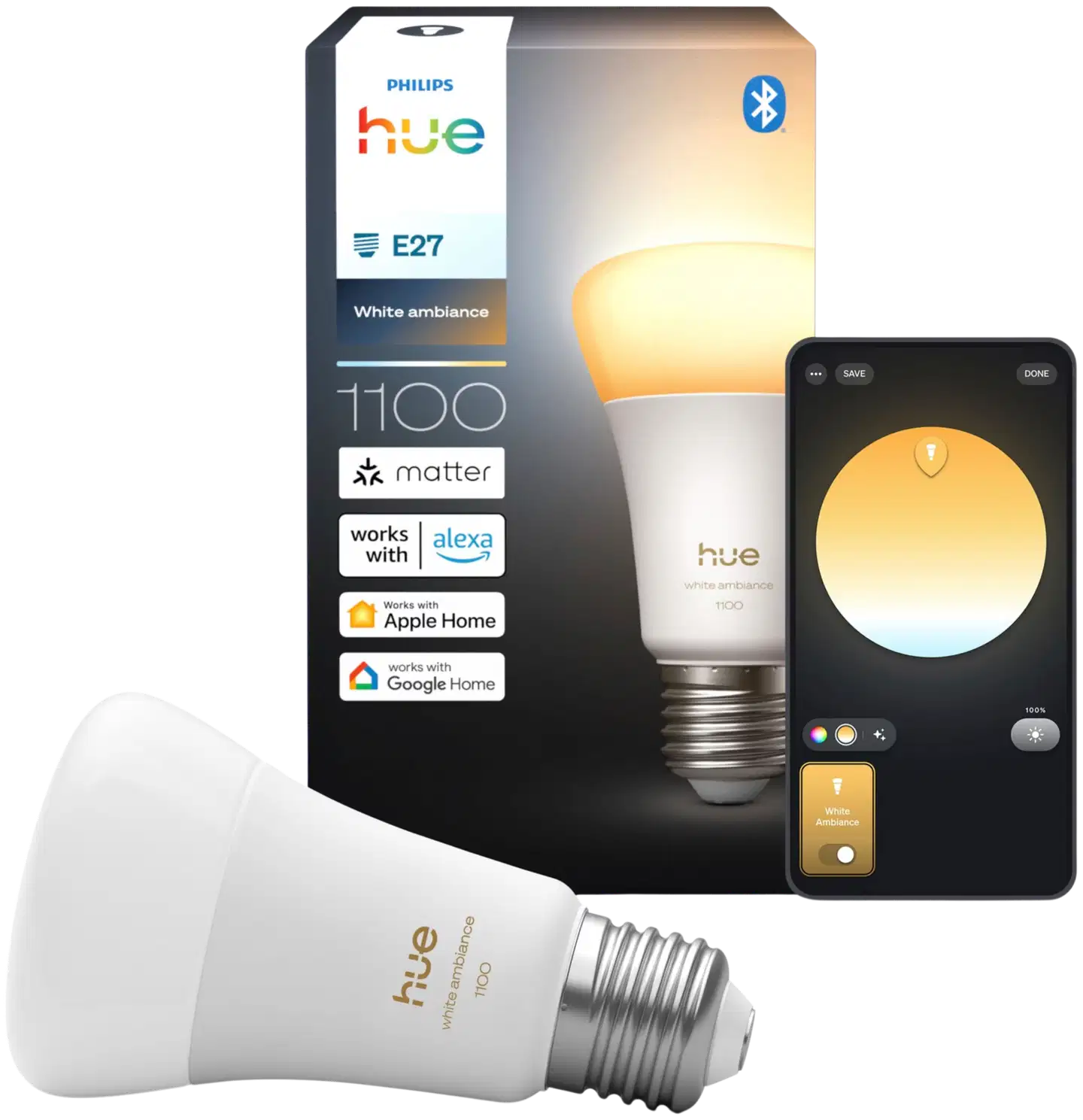 Philips Hue LED-lamppu 8.1W A60 E27 1000-20000K 1100LM lämmin valkoinen - 2