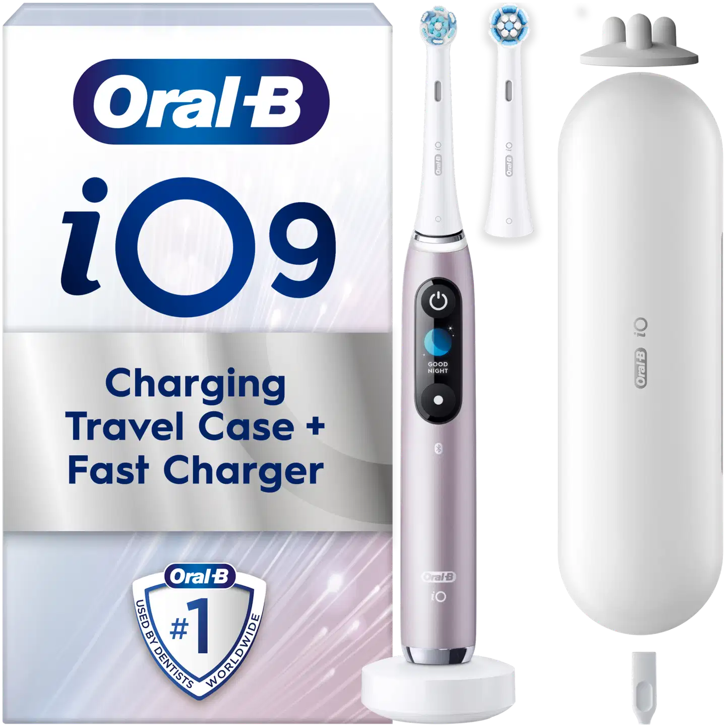 Oral-B iO 9 Rose Quartz sähköhammasharja, 2 vaihtoharjaa, 1 lataava matkakotelo - 1