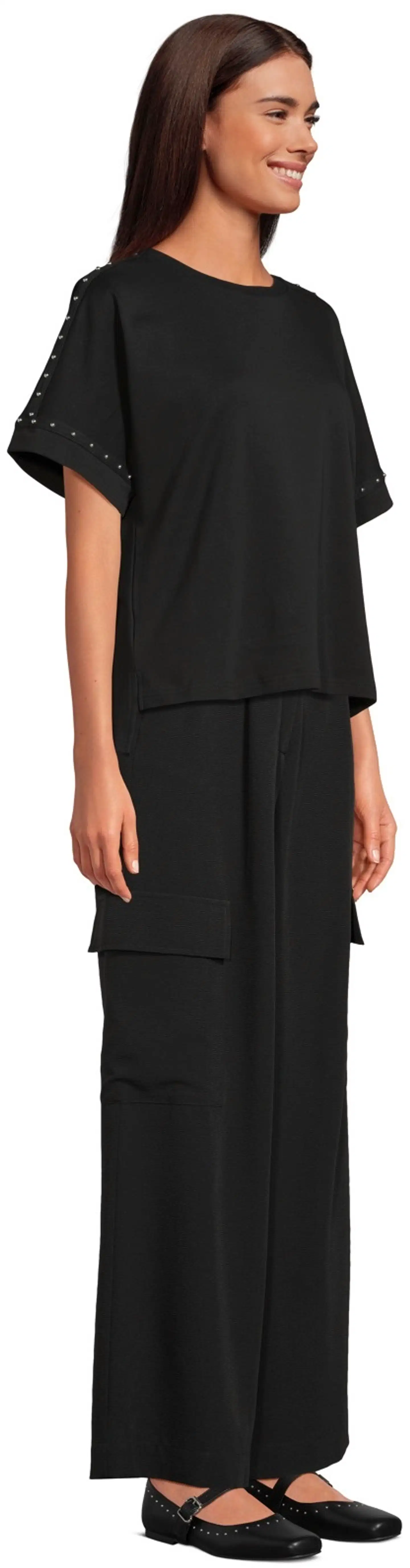WKLY. naisten lyhythihainen trikoopusero studs-somisteet 213W312660 - Black - 4