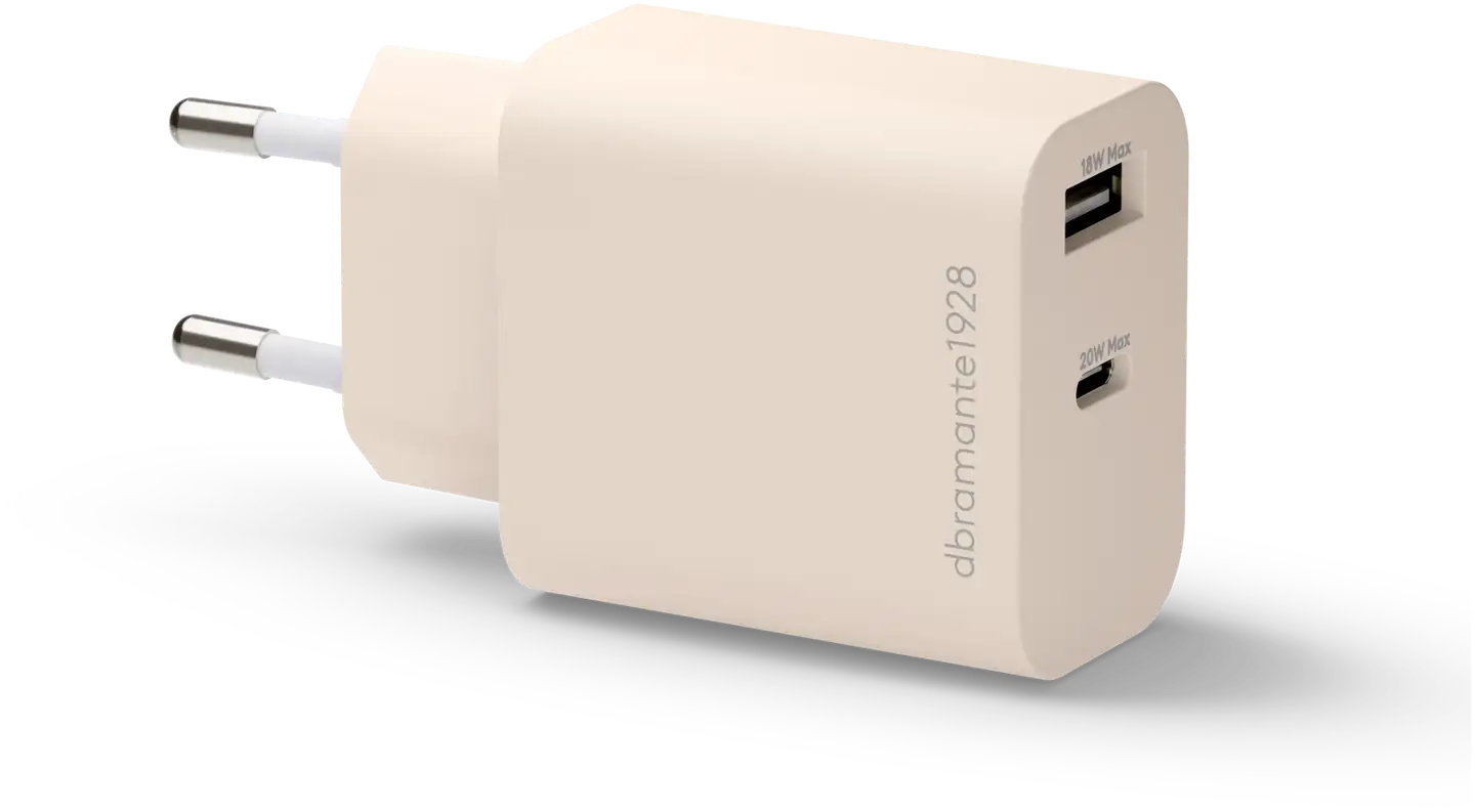 dbramante1928 seinälaturi USB-C 20W+USB-A 18W beige