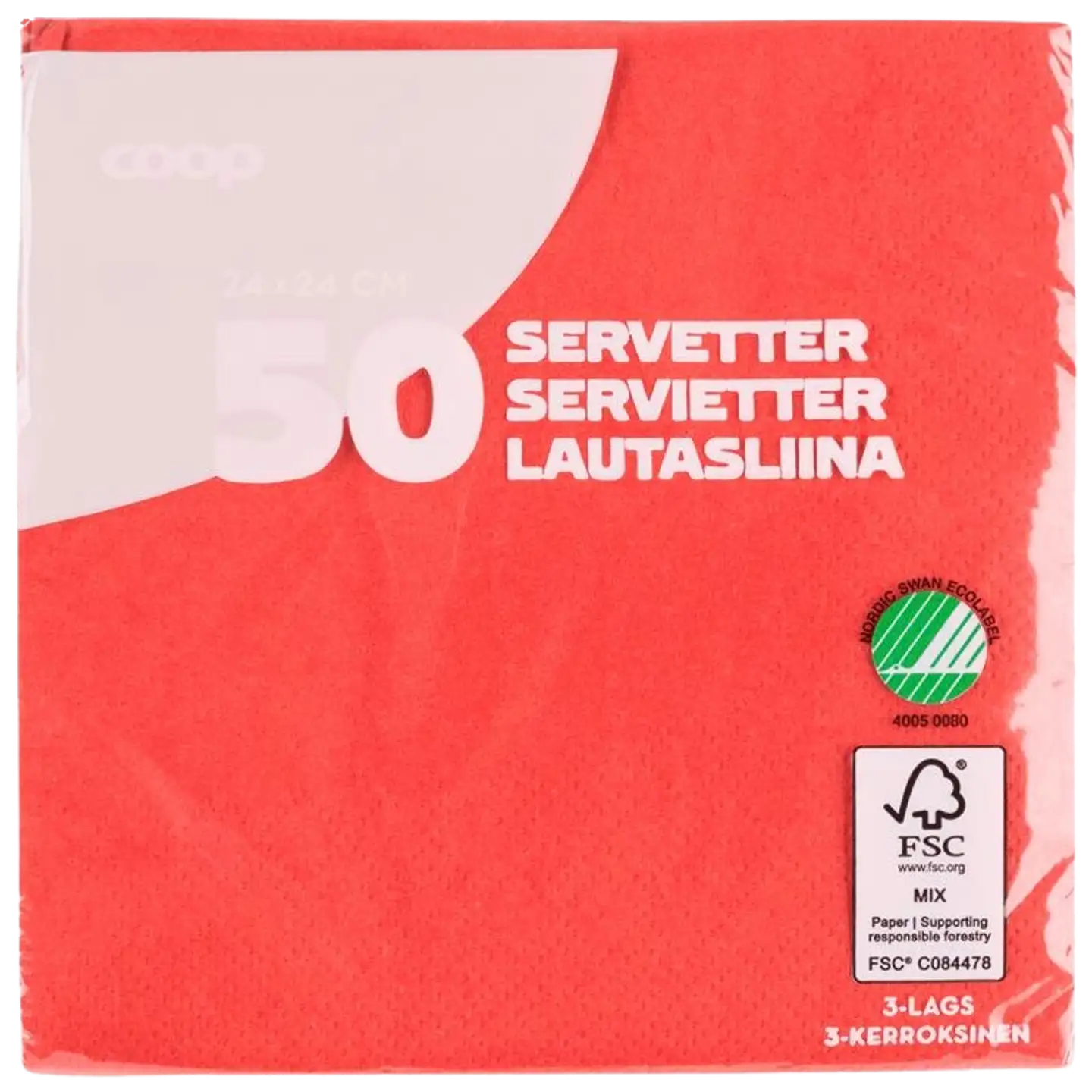 Coop lautasliina punainen 24x24cm 50kpl