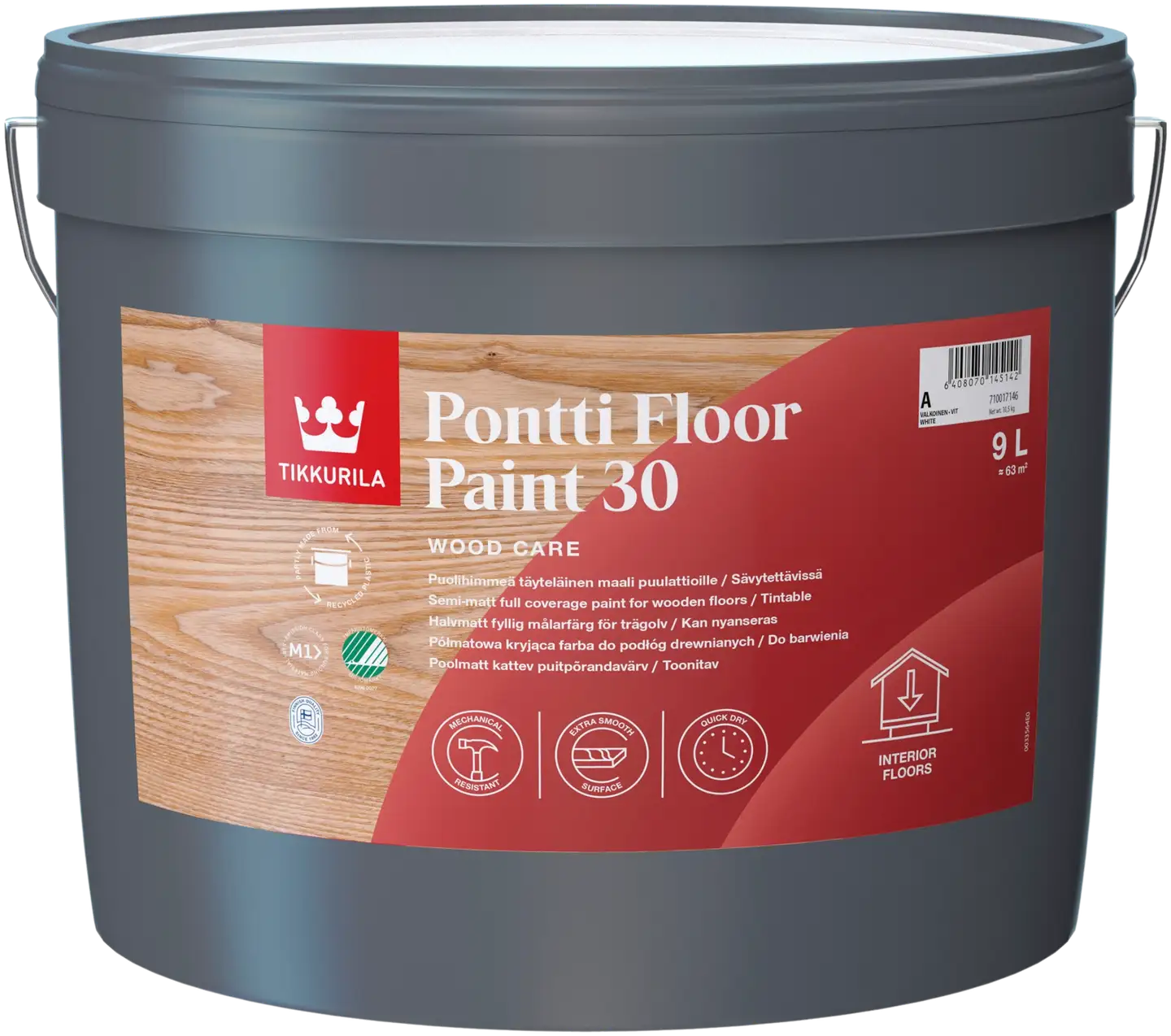 Tikkurila lattiamaali Pontti Floor Paint 30 9 l A valkoinen sävytettävissä puolihimmeä