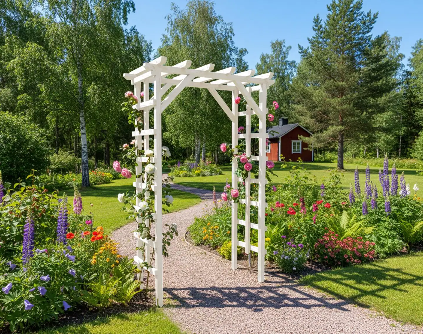 Puutarhaportti, valkoinen, 210x140x69cm - 4