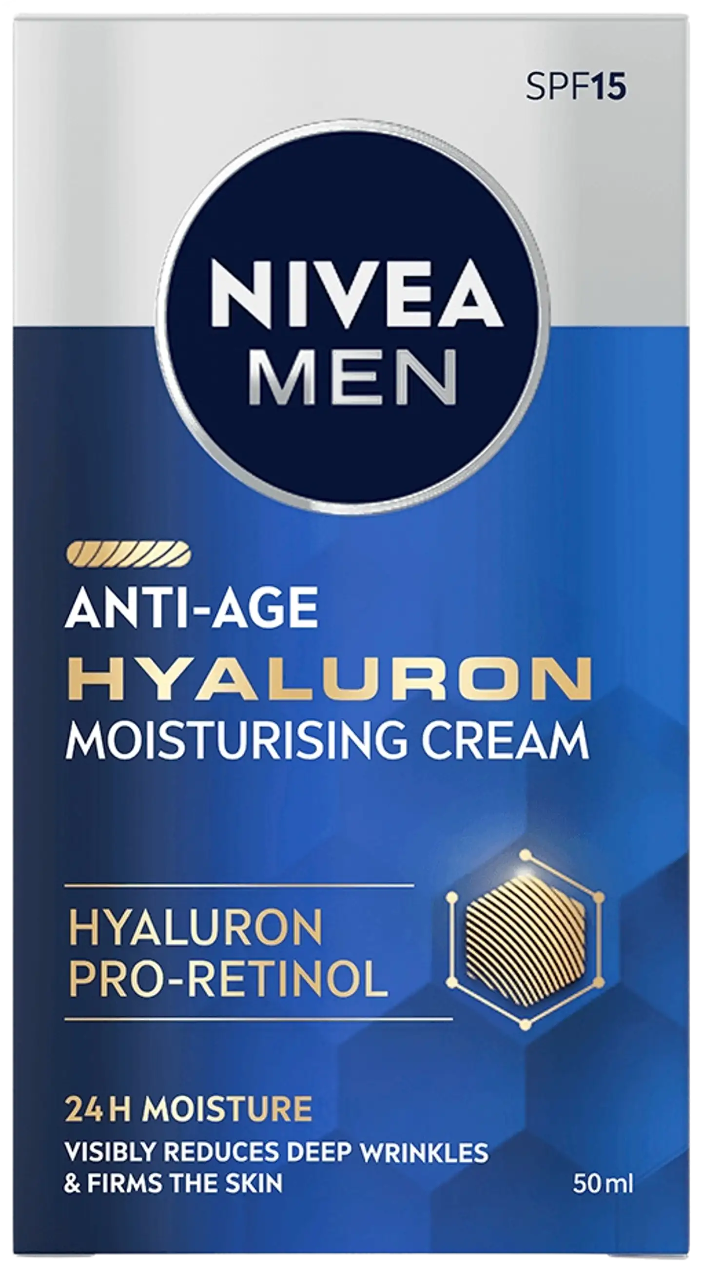 NIVEA MEN 50ml Anti-Age Hyaluron Face Moisturising Cream SPF15 -kasvovoide - 1