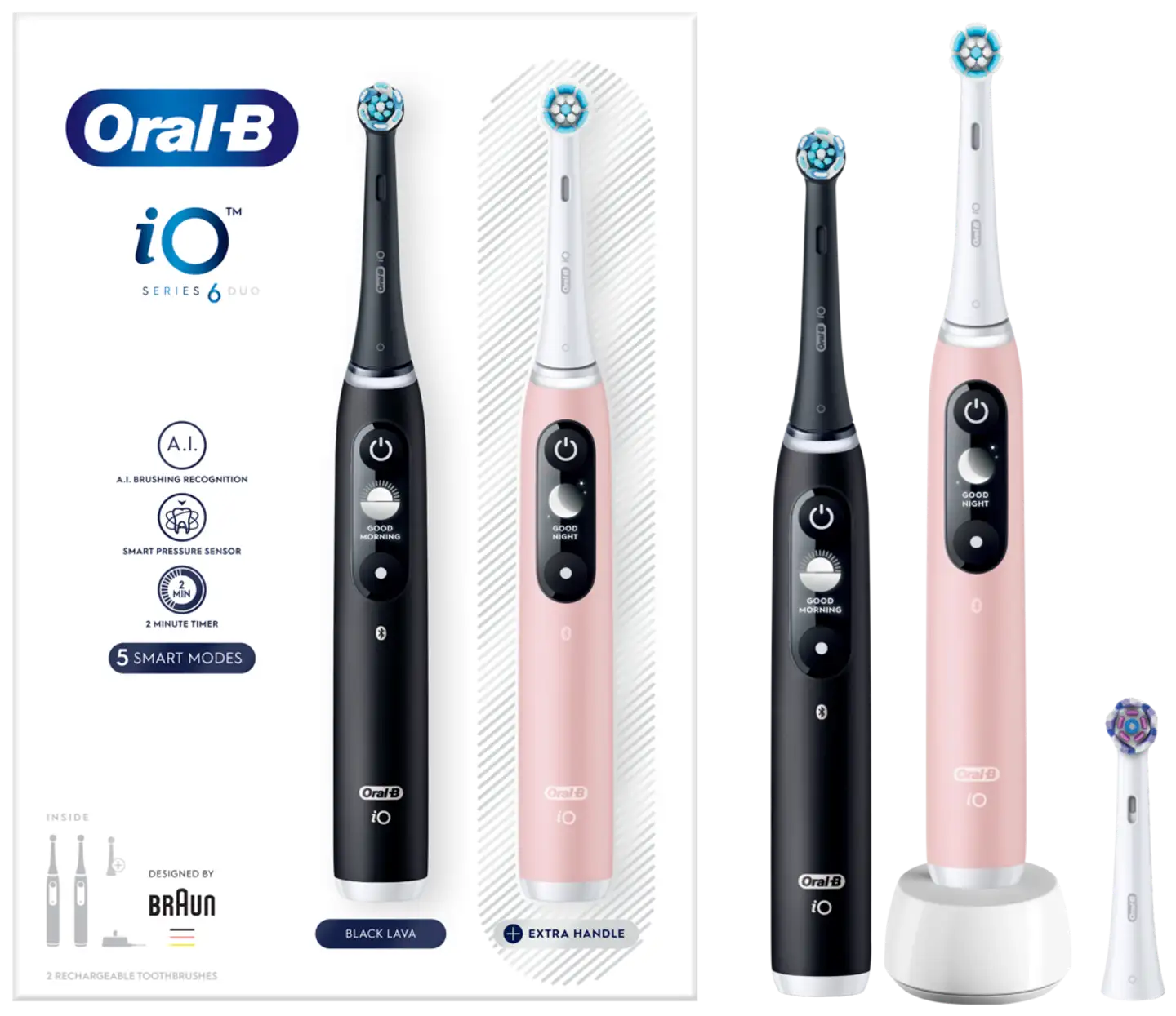 Oral-B iO6 Black Lava ja Pink Sand -Sähköhammasharja Braun-tekniikalla - 1