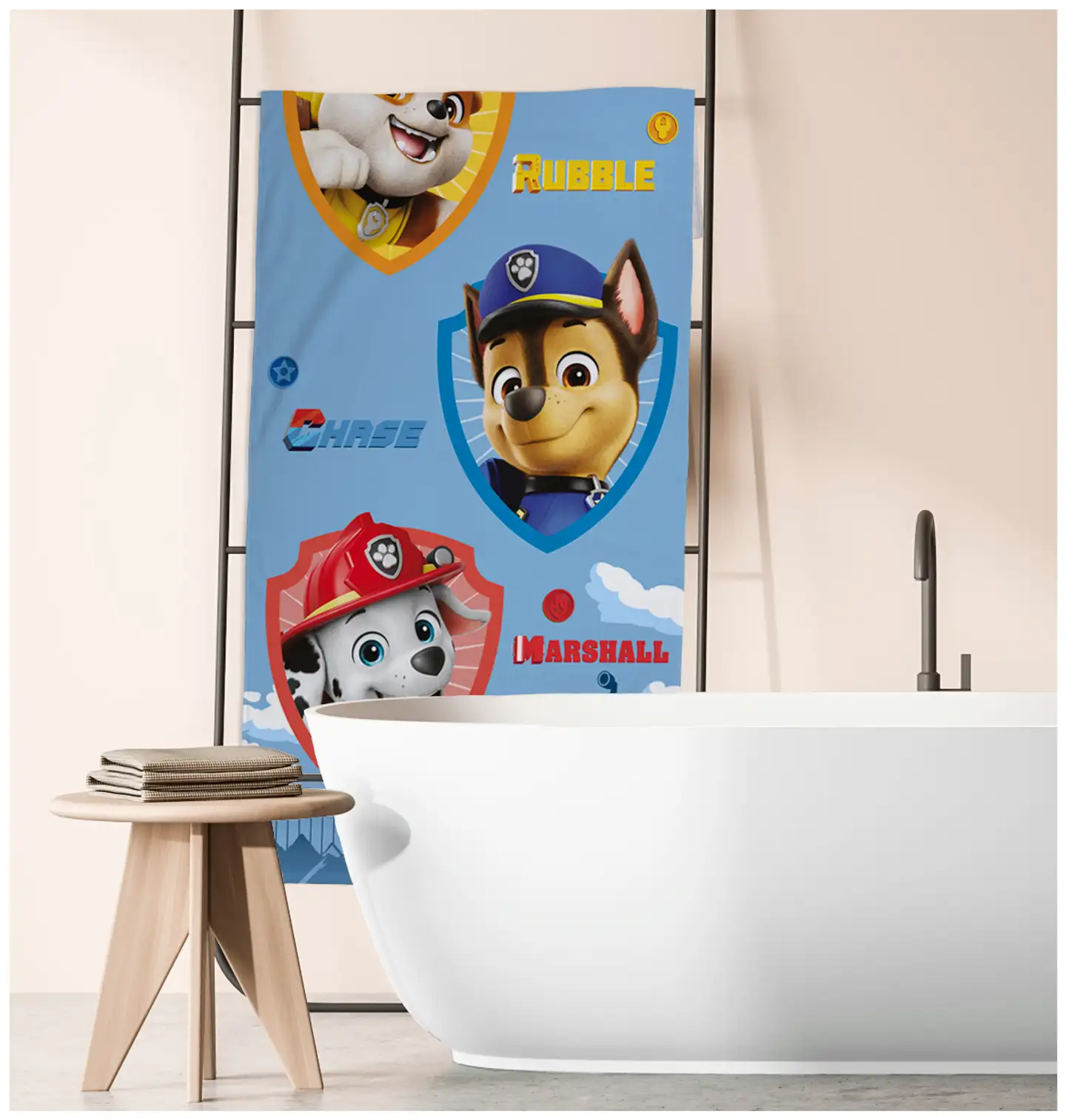 Paw Patrol lasten kylpypyyhe 70x140 cm sininen - 5
