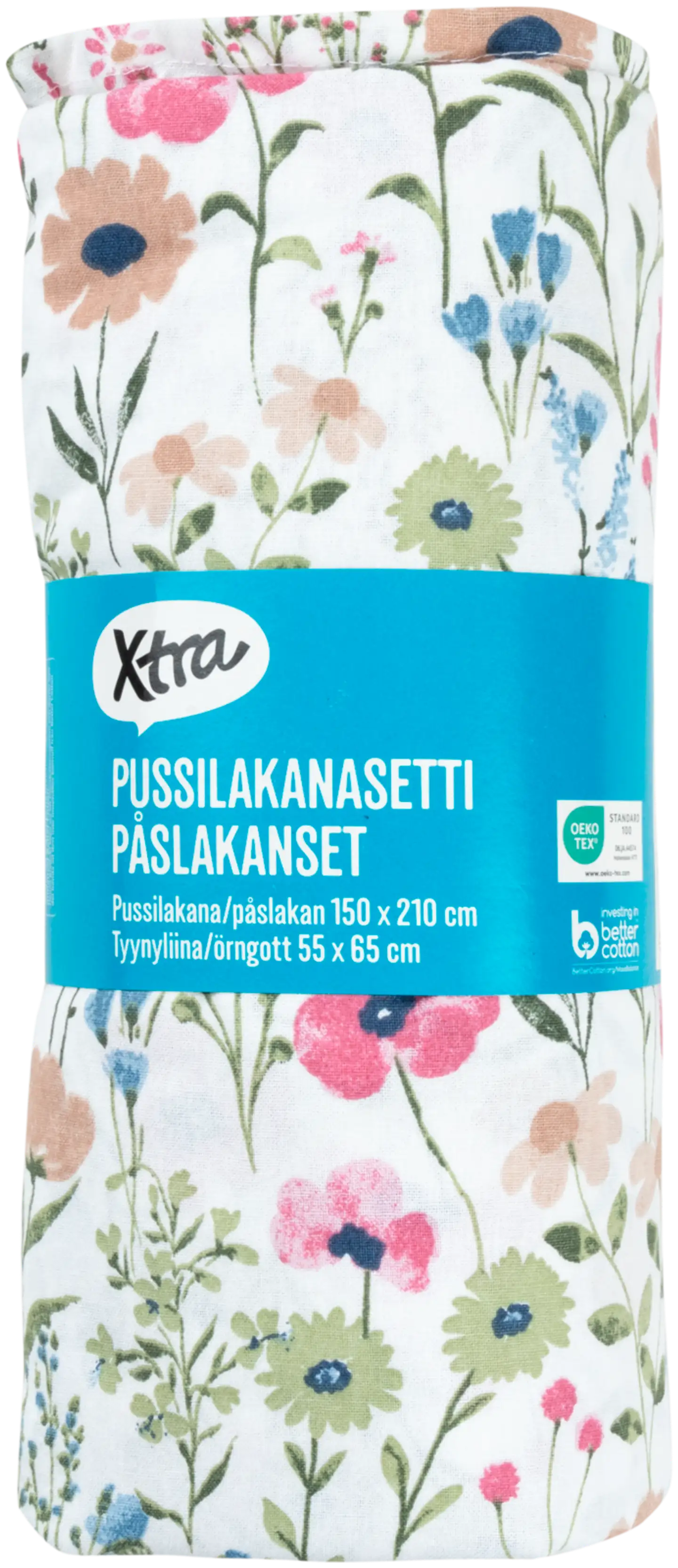 Xtra pussilakanasetti Spring 9243C 150 x 210 cm + 55 x 65 cm valk/vihreä/pinkki/aprikoosi - 2