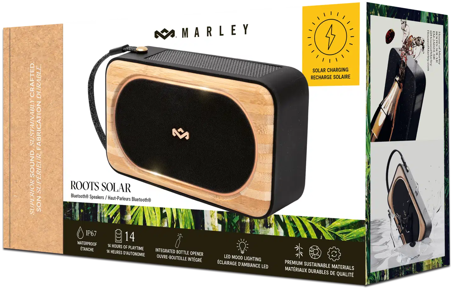 House of Marley Bluetooth kaiutin Roots Solar, musta/puu - 4