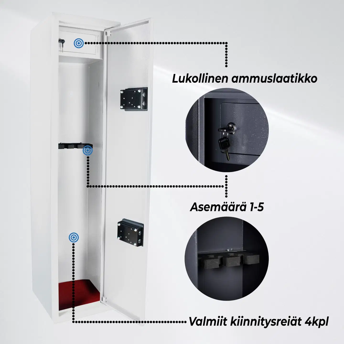 Trekker asekaappi 5 aseelle as500, valkoinen - 4
