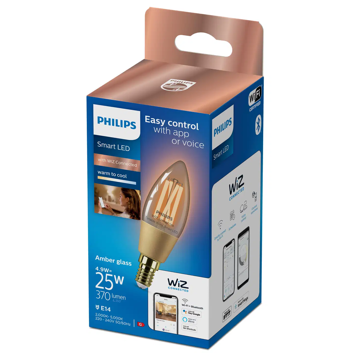 Philips Smart Lighting LED-filamenttilamppu 5W C35 E14 2000-5000K 370lm Amber - 2