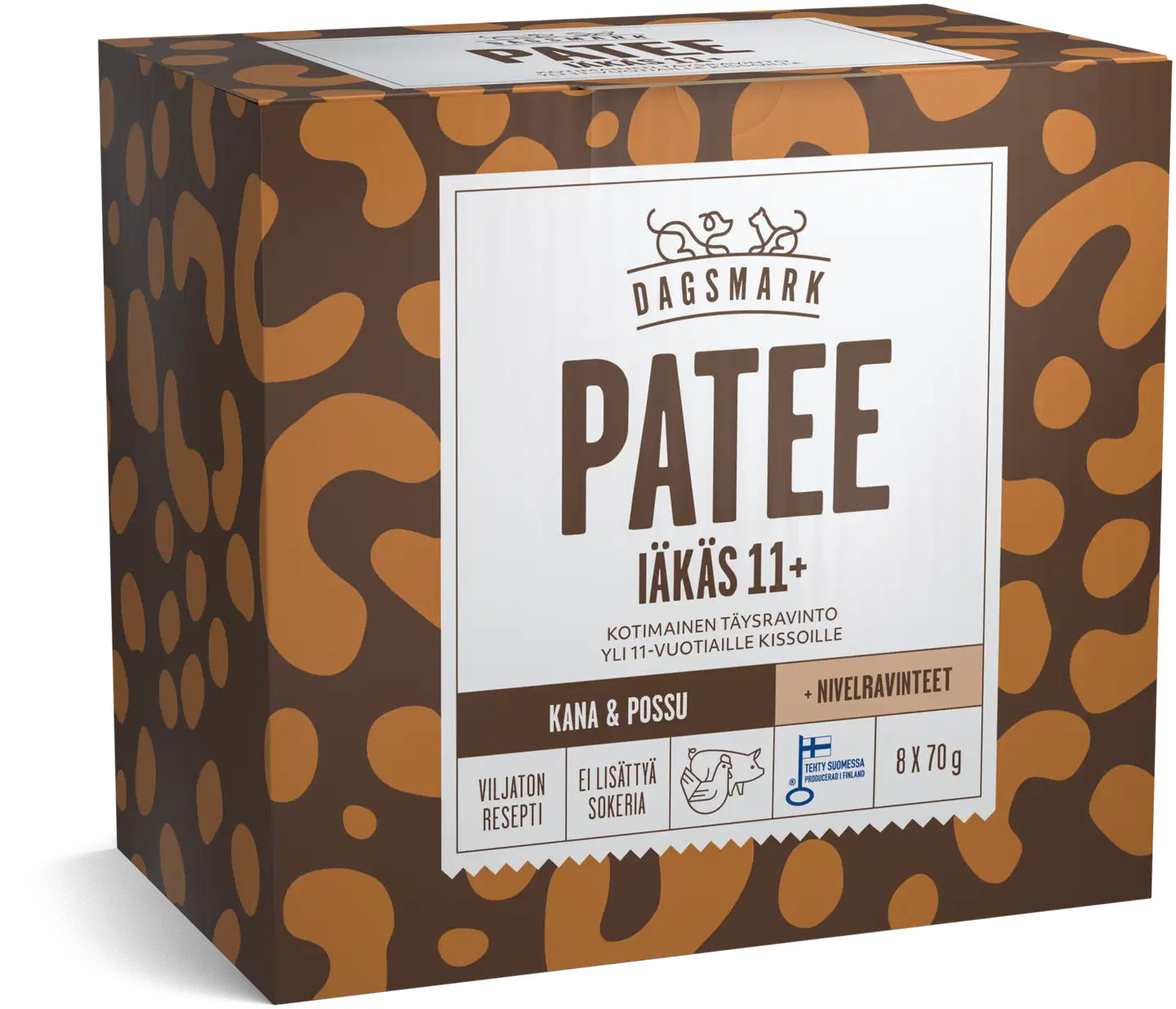 Dagsmark PATEE iäkäs 11+ kana-possu, täysravinto 11+ vuotiaille seniorikissoille 8 x 70 g
