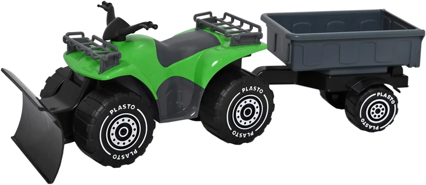 Plasto mönkijä auralla ja peräkärry, 45 cm, vihreä