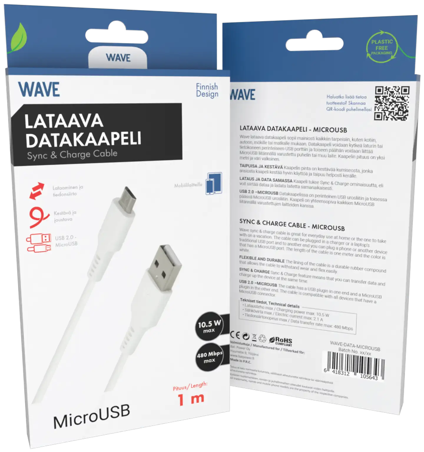 Wave lataava datakaapeli MicroUSB valkoinen - 1