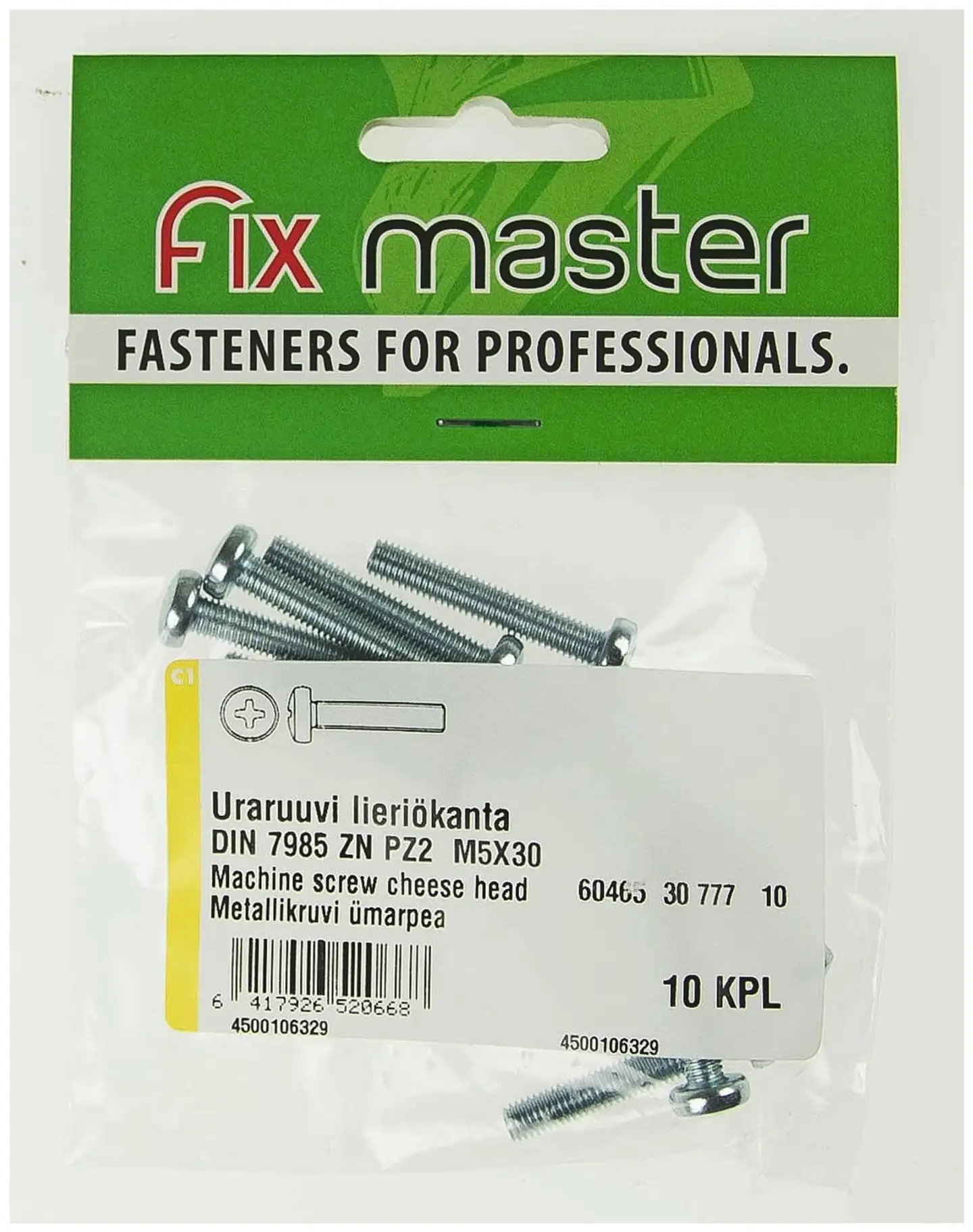 Fix Master uraruuvi kupukanta PZ2 M5X30 sinkitty 10kpl