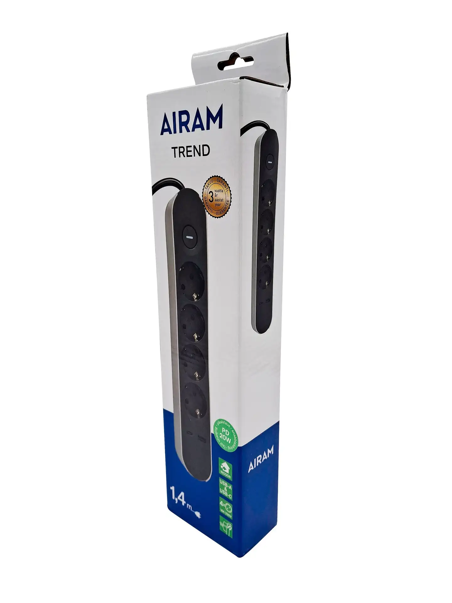 Airam TREND 4-OS+2USB JATKOJOHTO 1,4M MU - 3