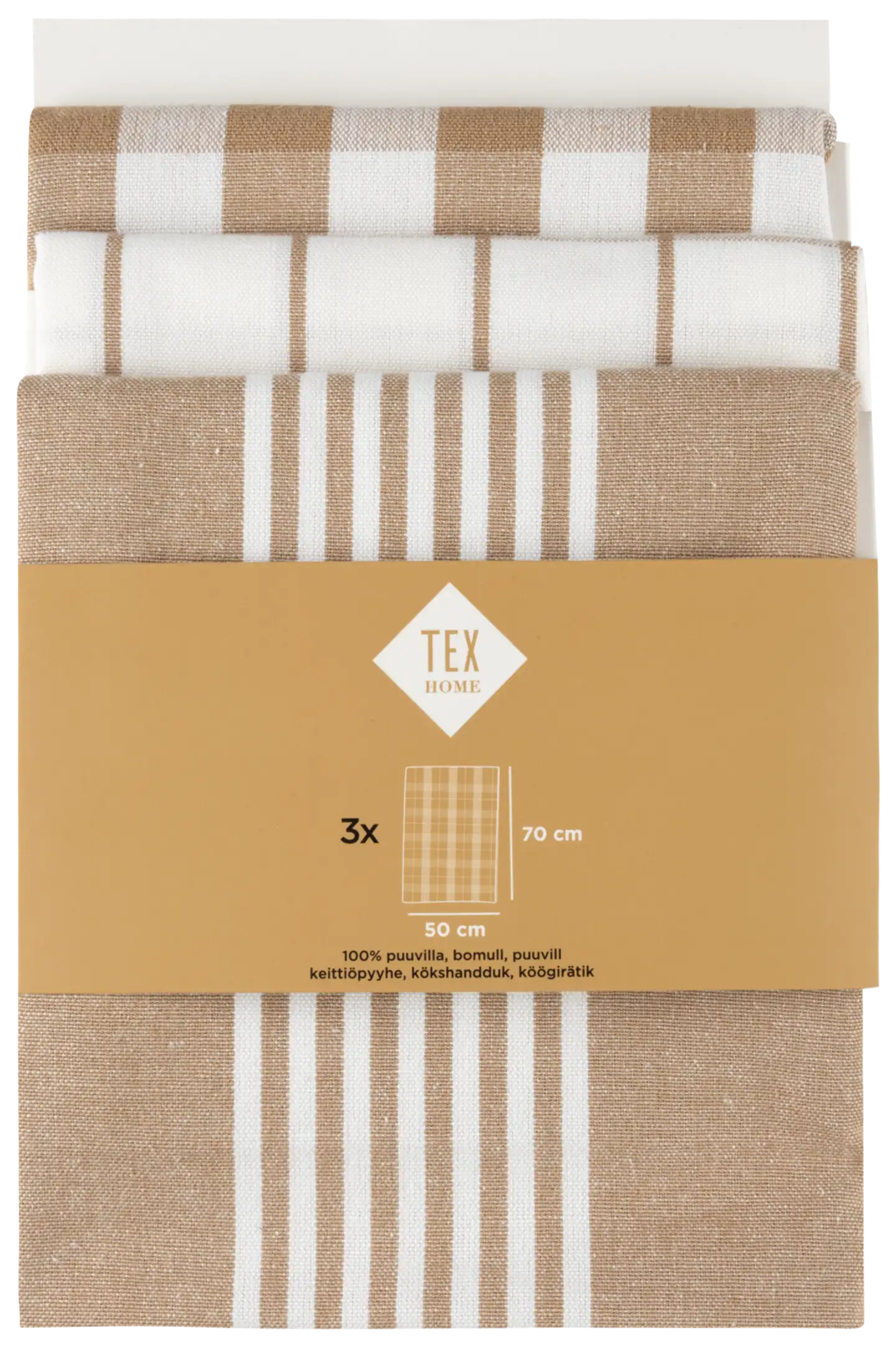 Tex Home keittiöpyyhe Stripes 3kpl beige - 5