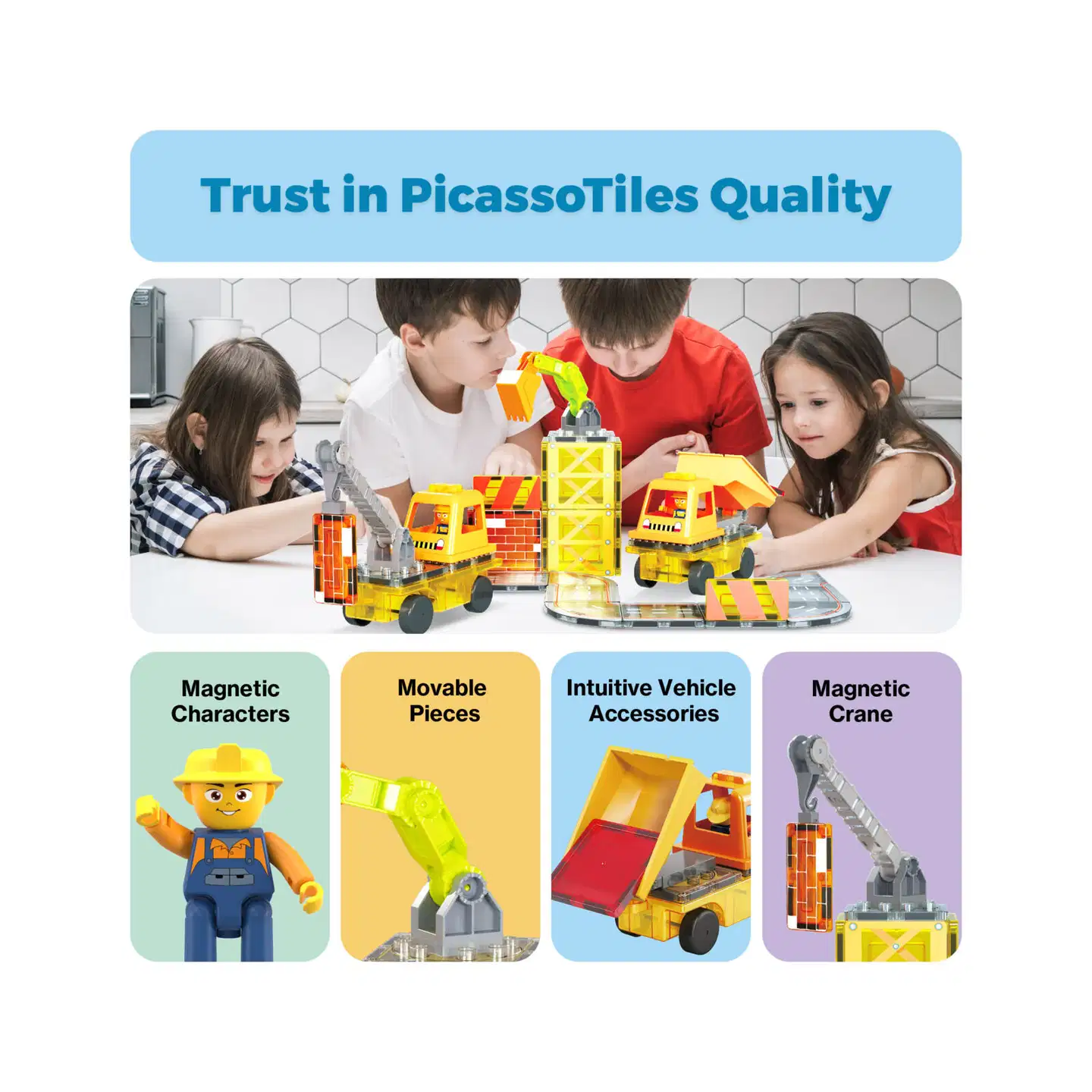 PicassoTiles magneettinen rakennussarja 5in1 työmaa 50 osaa - 3