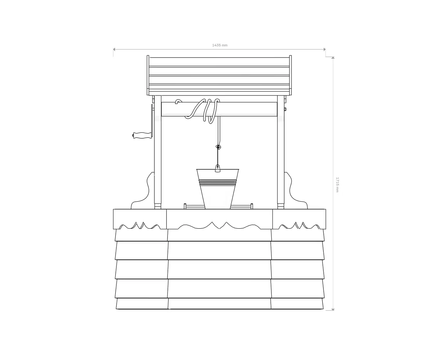Pihakaivo puinen, mukana vinssi ja köysi. Sopii sisähalkaisijaltaan 120 cm oleville betonirenkaille - 3