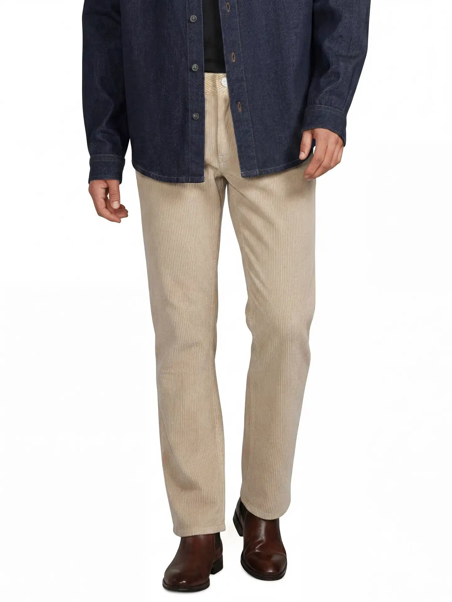 WKLY. miesten vakosamettihousut wide leg 202W312674 - Sand - 1