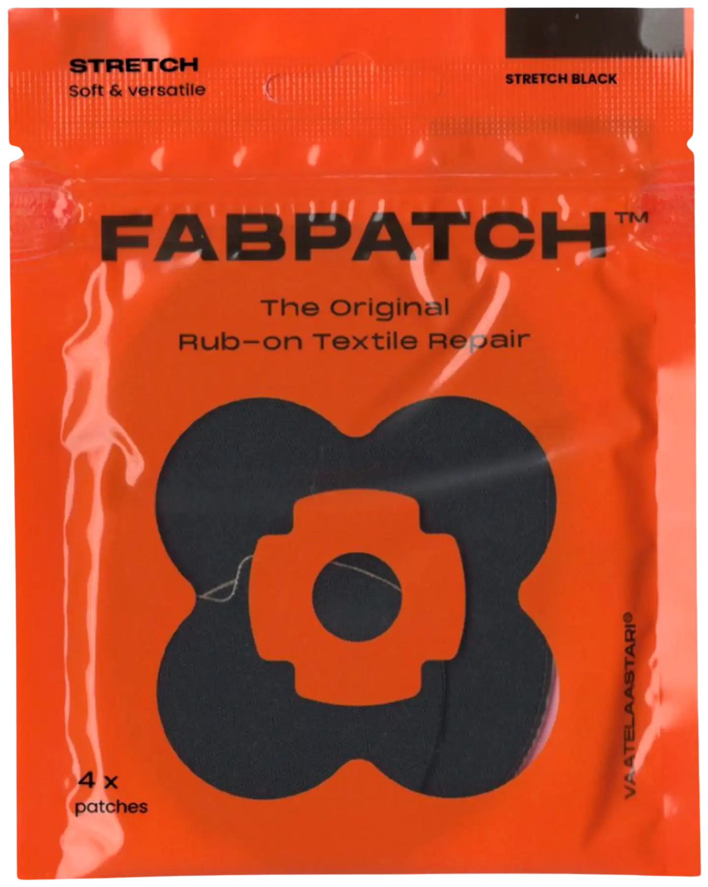 Vaatelaastari FabPatch, STRETCH BLACK -Vaatelaastari, hankaamalla kiinnittyvä tekstiilien korjauspaikka - 1