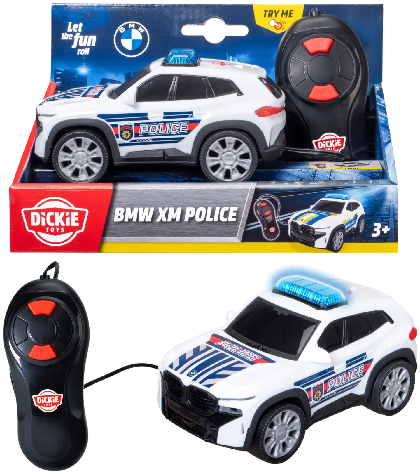 Dickie Toys - BMW poliisiauto, Volvo paloauto tai Volvo minikavinkone ja ohjain, 3 erilaista, myydään yksittäin - 4